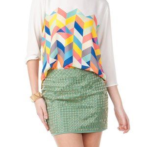 Francesca's Quinn mint gold beaded mini skirt